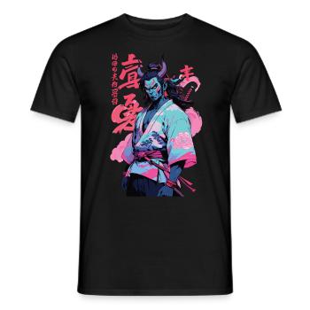 Samurai Oni Yokai Aesthetic Vaporwave Style - Männer T-Shirt - Schwarz - Vorne - AI Model Male 178 light (178cm)