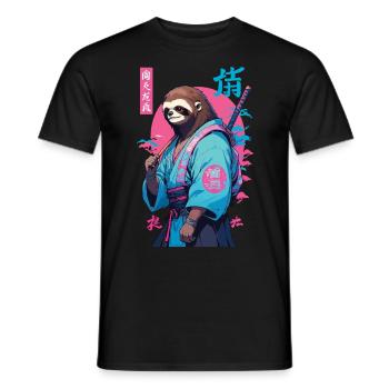 Samurai Sloth Aesthetic Vaporwave Style - Men's T-Shirt - black - Front - AI Model Male 178 light (178cm)