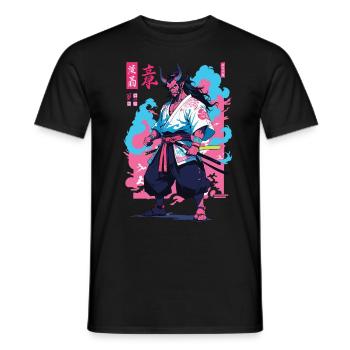 Samouraï Oni Yokai Esthétique Style Vaporwave - T-shirt homme - noir - Devant - AI Model Male 178 light (178cm)