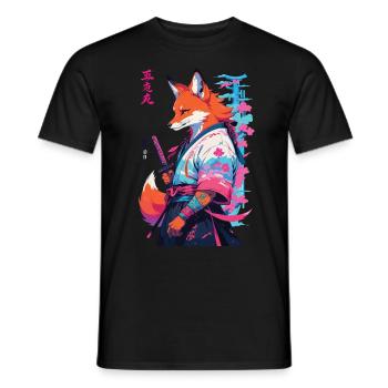 Kitsune Samurai Fuchs Aesthetic Vaporwave Stil - Männer T-Shirt - Schwarz - Vorne - AI Model Male 178 light (178cm)