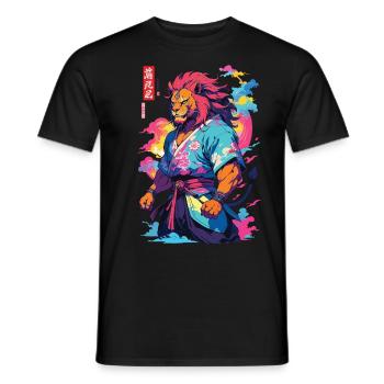 Samurai Lion Aesthetic Vaporwave Style Japan Art - Men's T-Shirt - black - Front - AI Model Male 178 light (178cm)