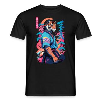 Tiger Yokai Vaporwave Aesthetic Samurai Art - Men's T-Shirt - black - Front - AI Model Male 178 light (178cm)