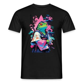 Grenouille Samouraï Esthétique Style Vaporwave Japon - T-shirt homme - noir - Devant - AI Model Male 178 light (178cm)