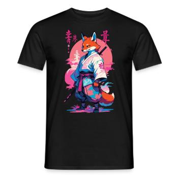 Kitsune Samurai Fuchs Aesthetic Vaporwave Stil - Männer T-Shirt - Schwarz - Vorne - AI Model Male 178 light (178cm)