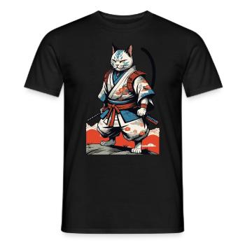 Samurai Cat Vintage Ukiyo-E Japanese - Men's T-Shirt - black - Front - AI Model Male 178 light (178cm)