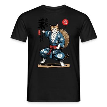 Samurai Cat Vintage Ukiyo-E Asian Style - Men's T-Shirt - black - Front - AI Model Male 178 light (178cm)