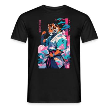Tiger Yokai Vaporwave Aesthetic Samurai Art - Men's T-Shirt - black - Front - AI Model Male 178 light (178cm)