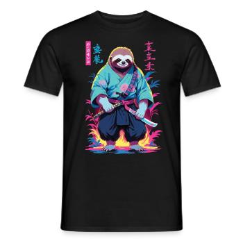Samurai Sloth Aesthetic Vaporwave Style - Men's T-Shirt - black - Front - AI Model Male 178 light (178cm)