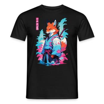 Kitsune Samurai Fuchs Aesthetic Vaporwave Stil - Männer T-Shirt - Schwarz - Vorne - AI Model Male 178 light (178cm)