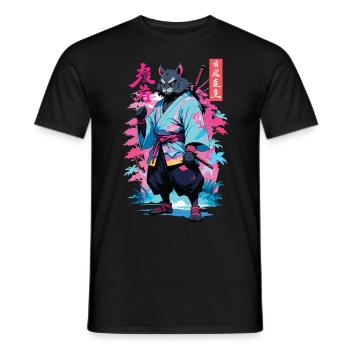 Tanuki Yokai Vaporwave Esthétique Art des samouraïs - T-shirt homme - noir - Devant - AI Model Male 178 light (178cm)
