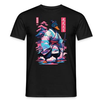 Samurai Duck Aesthetic Vaporwave Style Japanese - Men's T-Shirt - black - Front - AI Model Male 178 light (178cm)