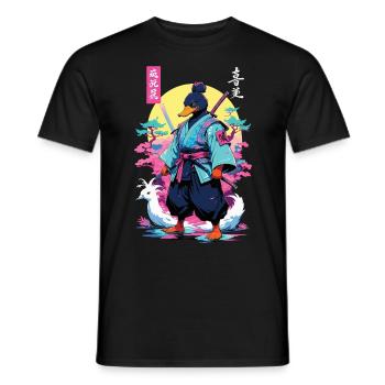 Samurai Ente Aesthetic Vaporwave Stil Japan Kunst - Männer T-Shirt - Schwarz - Vorne - AI Model Male 178 light (178cm)