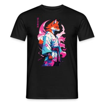 Kitsune Samurai Fuchs Aesthetic Vaporwave Stil - Männer T-Shirt - Schwarz - Vorne - AI Model Male 178 light (178cm)