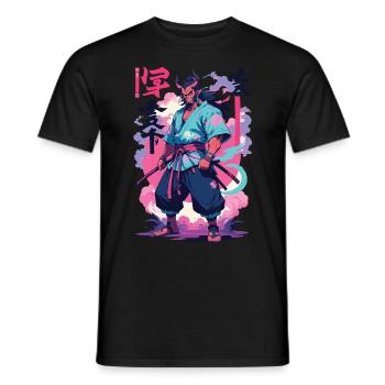 Samurai Oni Yokai Aesthetic Vaporwave Style - Men's T-Shirt - black - Front - AI Model Male 178 light (178cm)