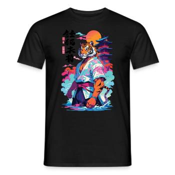 Tiger Yokai Vaporwave Aesthetic Samurai Art - Men's T-Shirt - black - Front - AI Model Male 178 light (178cm)