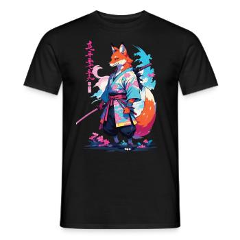 Kitsune Samurai Fuchs Aesthetic Vaporwave Stil - Männer T-Shirt - Schwarz - Vorne - AI Model Male 178 light (178cm)