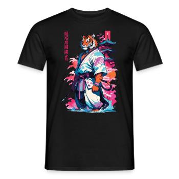 Tiger Yokai Vaporwave Aesthetic Samurai Art - Men's T-Shirt - black - Front - AI Model Male 178 light (178cm)