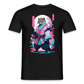 Samouraï Loutre Esthétique Vaporwave Japon Art - T-shirt homme - noir - Devant - AI Model Male 178 light (178cm)