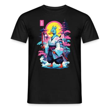 Samurai Ente Aesthetic Vaporwave Stil Japan Kunst - Männer T-Shirt - Schwarz - Vorne - AI Model Male 178 light (178cm)
