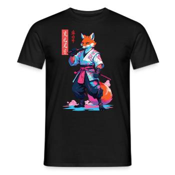 Kitsune Samurai Fox Esthétique Style Vaporwave - T-shirt homme - noir - Devant - AI Model Male 178 light (178cm)