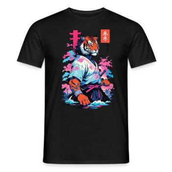 Tiger Yokai & Vaporwave Aesthetic Samurai Art - Men's T-Shirt - black - Front - AI Model Male 178 light (178cm)