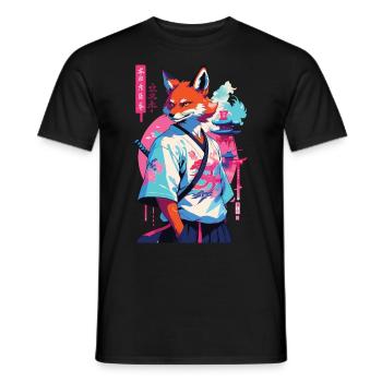 Kitsune Samurai Fuchs Aesthetic Vaporwave Stil - Männer T-Shirt - Schwarz - Vorne - AI Model Male 178 light (178cm)