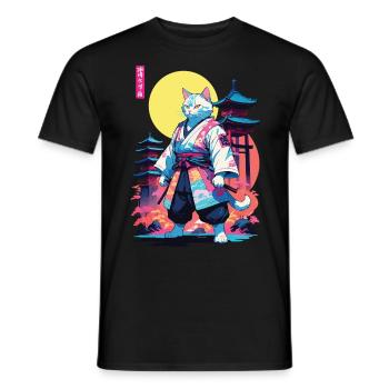 Conception esthétique Samurai Cat Vaporwave - T-shirt homme - noir - Devant - AI Model Male 178 light (178cm)