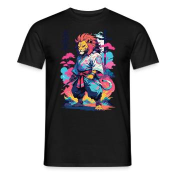 Samouraï Lion Esthétique Vaporwave Style Japon Art - T-shirt homme - noir - Devant - AI Model Male 178 light (178cm)