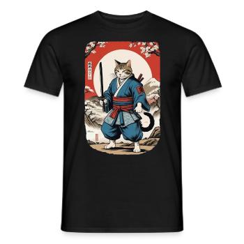 Samurai Cat Vintage Ukiyo E Japanese - Men's T-Shirt - black - Front - AI Model Male 178 light (178cm)