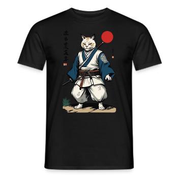 Samurai Cat Vintage Ukiyo-E Artwork Design - Men's T-Shirt - black - Front - AI Model Male 178 light (178cm)