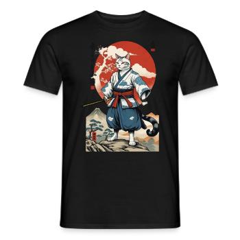 Chat Samouraï Vintage Ukiyo-E Japonais - T-shirt homme - noir - Devant - AI Model Male 178 light (178cm)