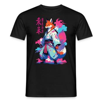 Kitsune Samurai Fuchs Aesthetic Vaporwave Stil - Männer T-Shirt - Schwarz - Vorne - AI Model Male 178 light (178cm)