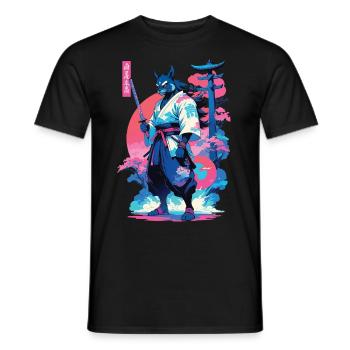 Tanuki Yokai Vaporwave Aesthetic Samurai Art - Men's T-Shirt - black - Front - AI Model Male 178 light (178cm)