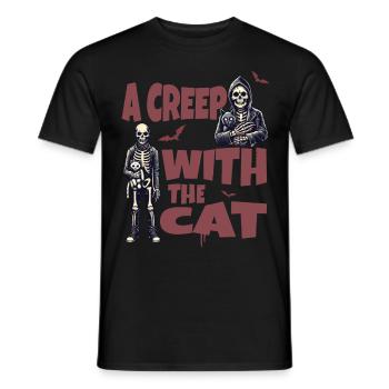 A scary with the cat Halloween motif - Men's T-Shirt - black - Front - AI Model Male 178 light (178cm)