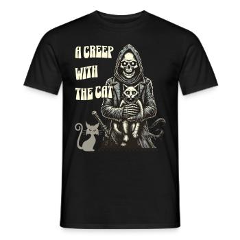 A scary with the cat Halloween motif - Men's T-Shirt - black - Front - AI Model Male 178 light (178cm)