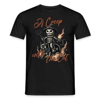 Halloween: A scary one with the cat - Men's T-Shirt - black - Front - AI Model Male 178 light (178cm)