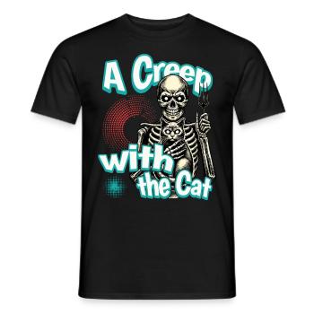 Halloween Skeleton with Cat - A Creep with the Cat - Men's T-Shirt - black - Front - AI Model Male 178 light (178cm)
