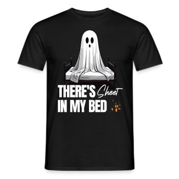 Funny Halloween Saying: There's Sheet In My Bed - Men's T-Shirt - black - Front - AI Model Male 178 light (178cm)