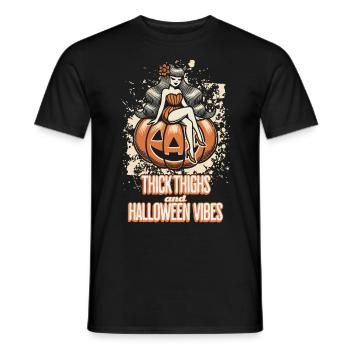 Funny Halloween with pumpkin and vibes - Men's T-Shirt - black - Front - AI Model Male 178 light (178cm)