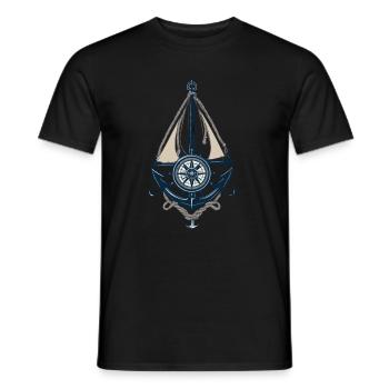 Captain Steering Wheel Anchor Sailboat Illustration - Men's T-Shirt - black - Front - AI Model Male 178 light (178cm)
