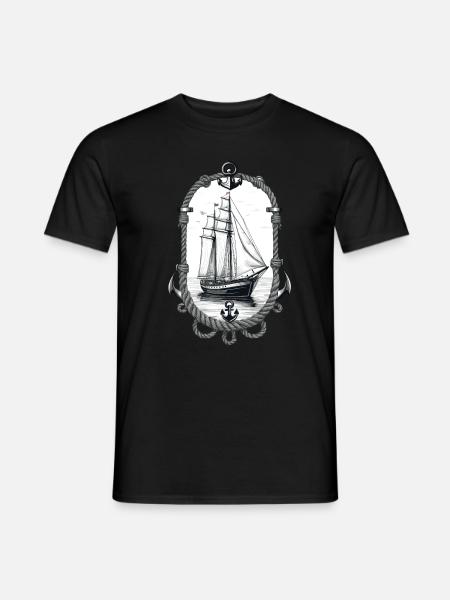 Maritime Adventure Sailing Ship Illustration - Men's T-Shirt - black
