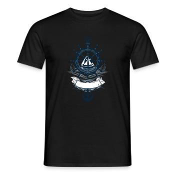 Captain Steering Wheel Anchor Sailboat Adventure - Men's T-Shirt - black - Front - AI Model Male 178 light (178cm)