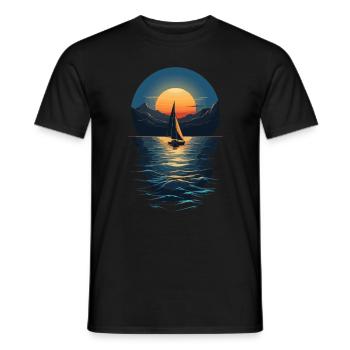Sailboat Sunset on Lake Landscape - Men's T-Shirt - black - Front - AI Model Male 178 light (178cm)