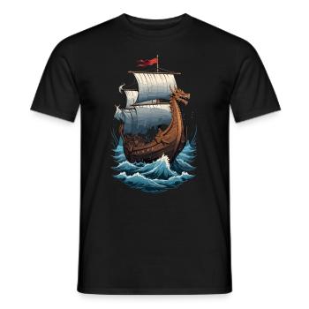 Wikinger Drachenboot Auf Hoher See - Männer T-Shirt - Schwarz - Vorne - AI Model Male 178 light (178cm)