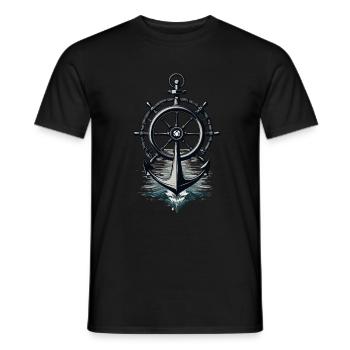 Captain Steering Wheel Anchor Sailboat Adventure - Men's T-Shirt - black - Front - AI Model Male 178 light (178cm)