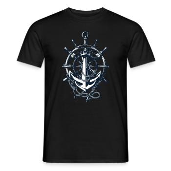 Captain Steering Wheel Anchor Adventure Blessing - Men's T-Shirt - black - Front - AI Model Male 178 light (178cm)