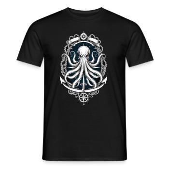 Octopus Sea Monster Sailboat Sea Lover - Men's T-Shirt - black - Front - AI Model Male 178 light (178cm)
