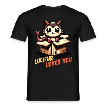 Lucifur Loves You Dessin Animé Motif Chat - T-shirt homme - noir - Devant - AI Model Male 178 light (178cm)