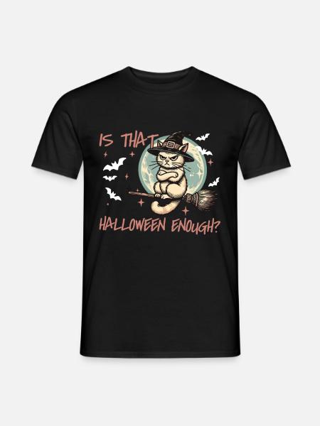 Halloween Katze Hexenhut Vollmond Spaß - Männer T-Shirt - Schwarz