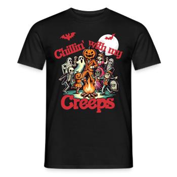Halloween Fun with Chillin' Creeps - Men's T-Shirt - black - Front - AI Model Male 178 light (178cm)